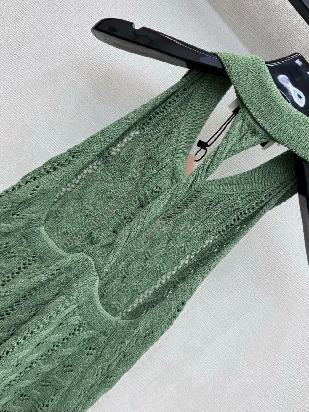 Miu Miu Green Openwork Knit Halter Vest - Picture 7 of 8